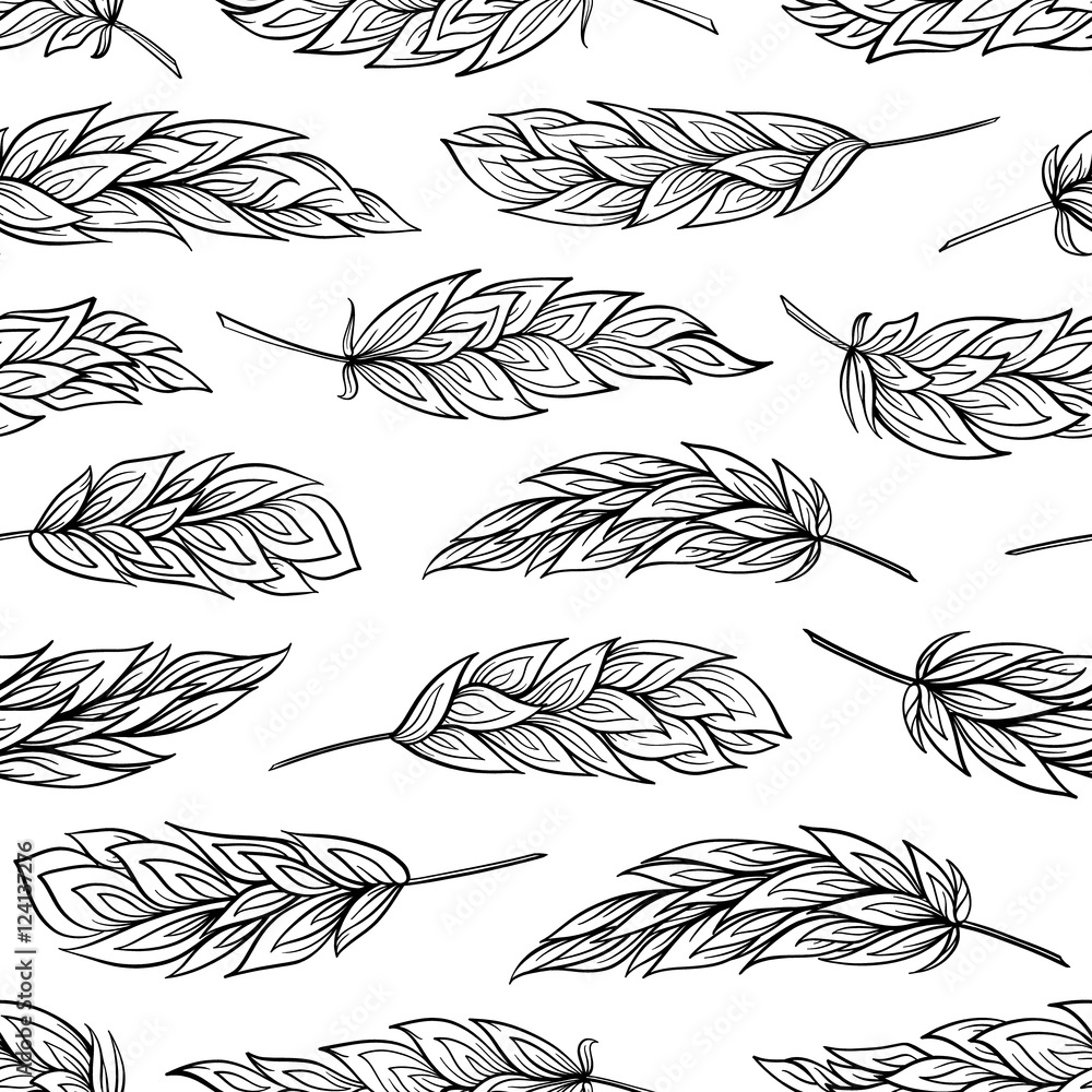 Graphic feathers vector seamless pattern