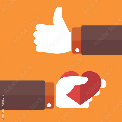Thump up and hand giving heart, favorite