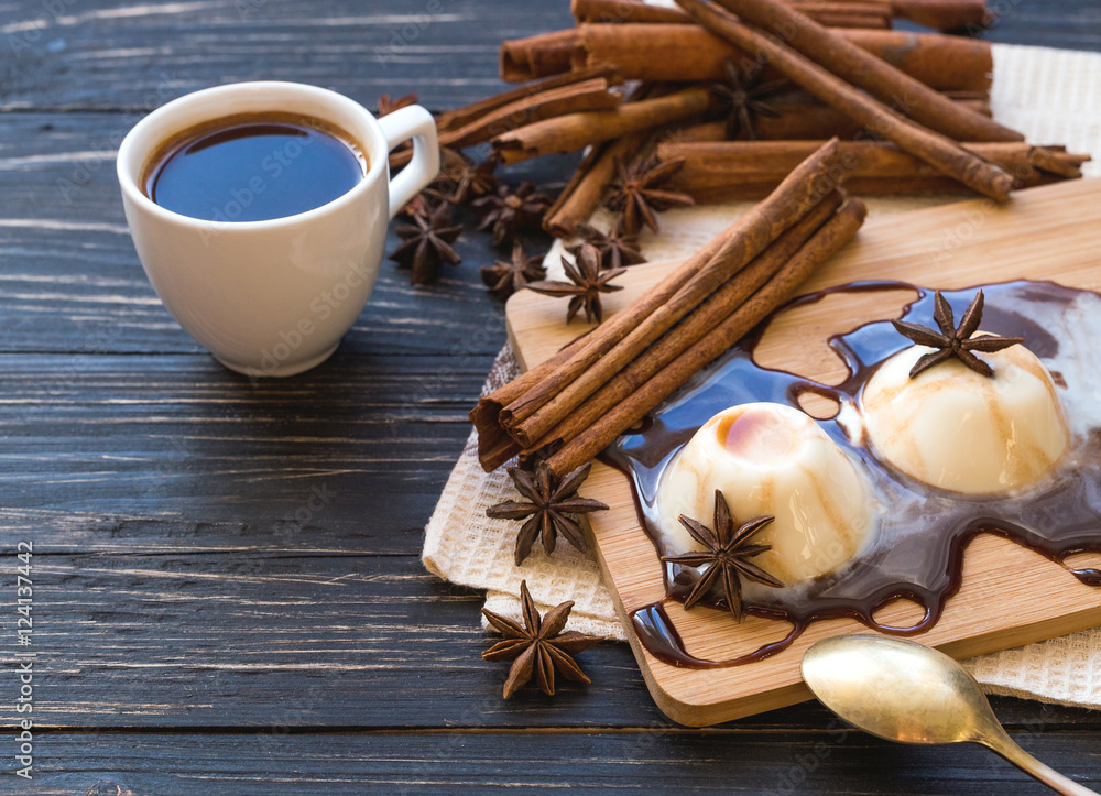 Classic italian homemade dessert panna cotta with chocolate and Classic italian homemade dessert panna cotta with chocolate and