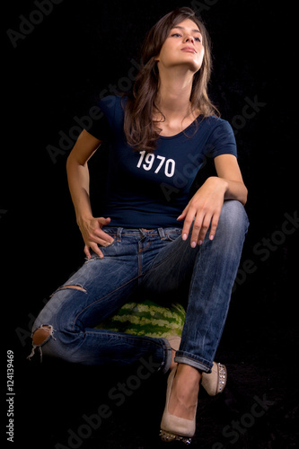 Fashion model isolated on black