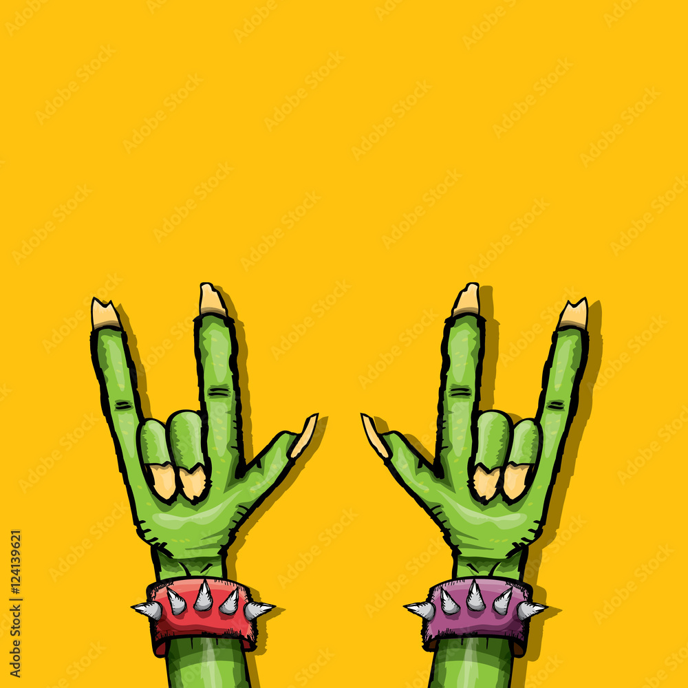 Zombie hand shows rock n roll gesture Zombie hand shows rock n roll gesture