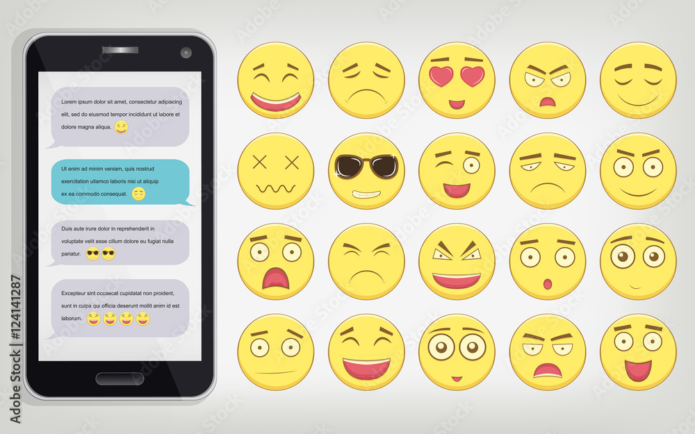 Emoticon set with Phone. Emoticon for web site, chat, sms. Modern flat design. Vector Emoticon set with Phone. Emoticon for web site, chat, sms. Modern flat design. Vector