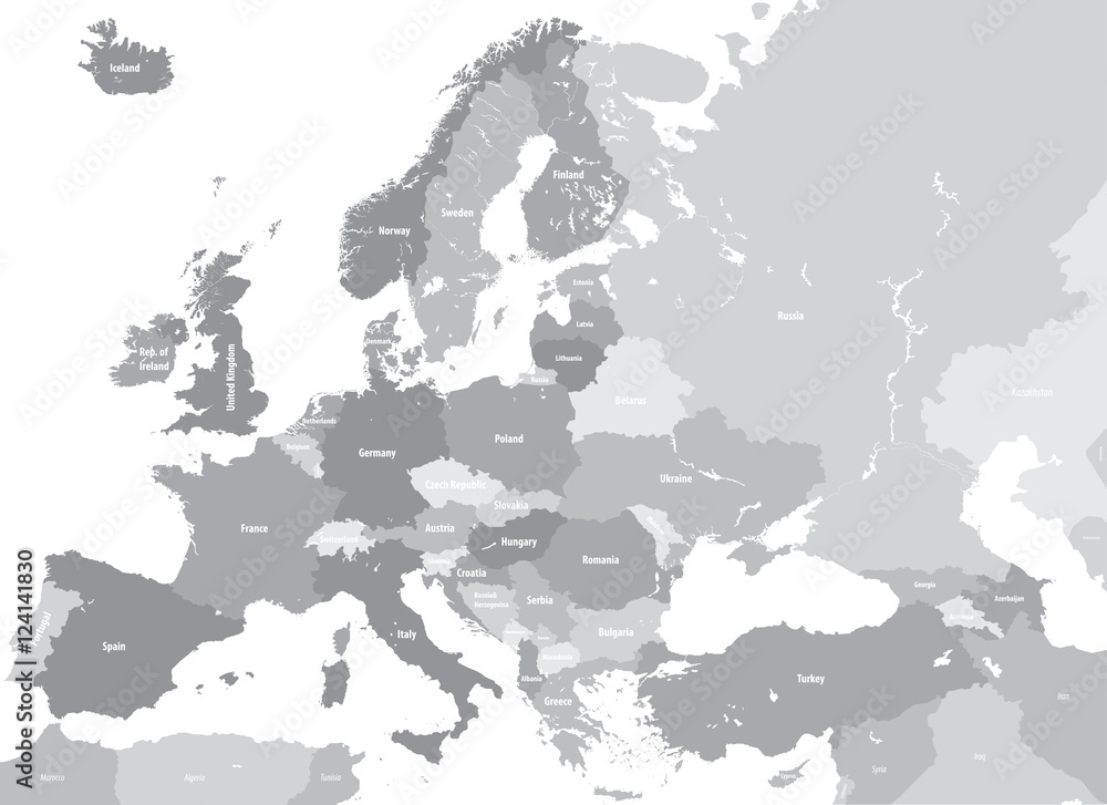 Fototapeta premium Mapa polityczna Europy wysokiej szczegółowe wektor. Wszystkie elementy rozdzielone na odpinane i opisane warstwy