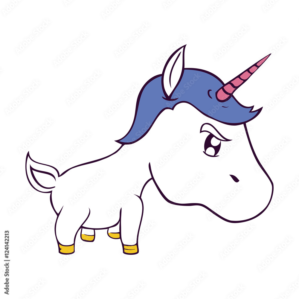 Naklejka premium cute unicorn drawn icon vector illustration design