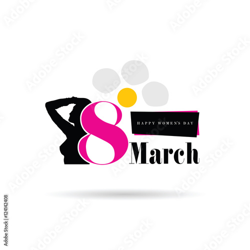 happy 8 march design with girl silhouette icon illustration