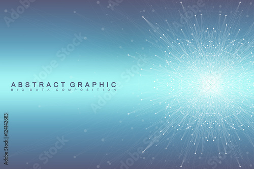 Graphic abstract background communication. Big data visualization. Perspective backdrop with connected lines and dots. Social networking. Illusion of depth. Vector illustration.