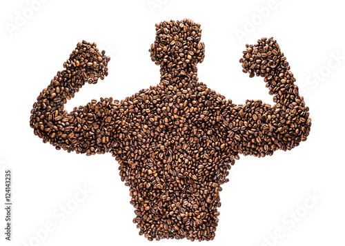 Photography Strong Coffee Man Shows Muscles Isolated On White Background