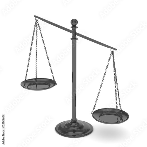 Isolated black scales on white background. Symbol of judgement. Law, measurement, liberty in one concept. 3D rendering.