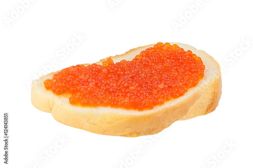 delicious appetizing sandwich with red caviar on  white
