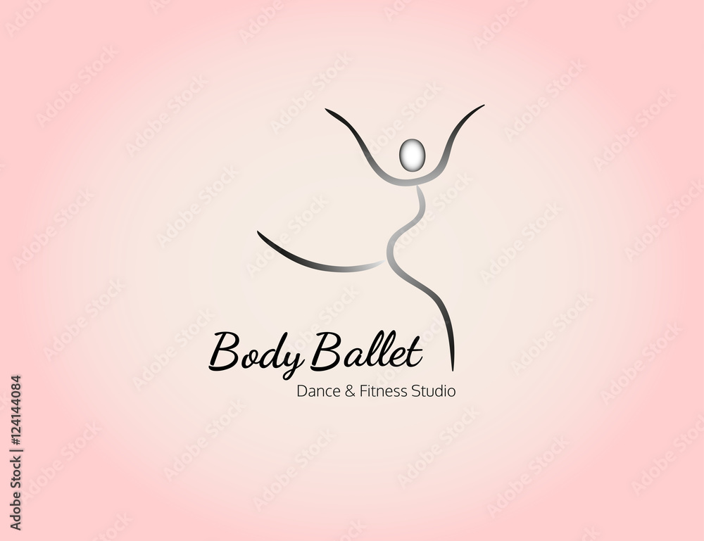 Dance icon concept. Body Ballet studio logo design template. Fitness training class banner background with symbol of abstract ballerina in dancing pose. Vector illustration. Dance icon concept. Body Ballet studio logo design template. Fitness training class banner background with symbol of abstract ballerina in dancing pose. Vector illustration.