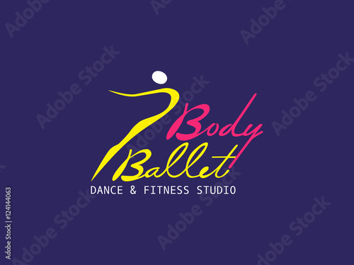Dance icon concept. Ballet studio logo design template. Fitness dance class banner background with symbol of abstract ballerina in dancing pose. Modern bright color. Vector illustration.