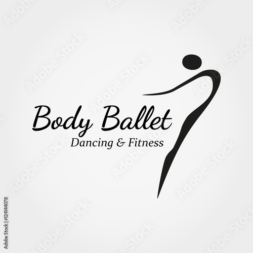 Dance icon concept. Ballet studio logo design template. Fitness dance class banner background with symbol of abstract people ballerina in dancing poses. Vector illustration.