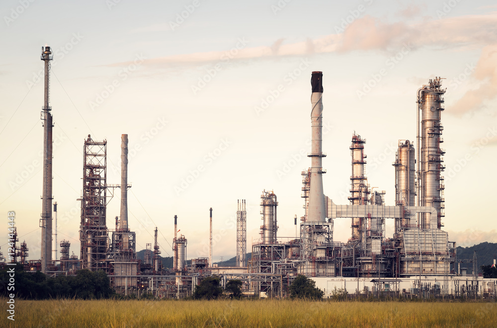 Oil Refinery factory in the morning , petrochemical plant , Petroleum...
