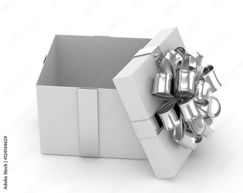 open gift box with bows isolated on white. 3d rendering. open gift box with bows isolated on white. 3d rendering.