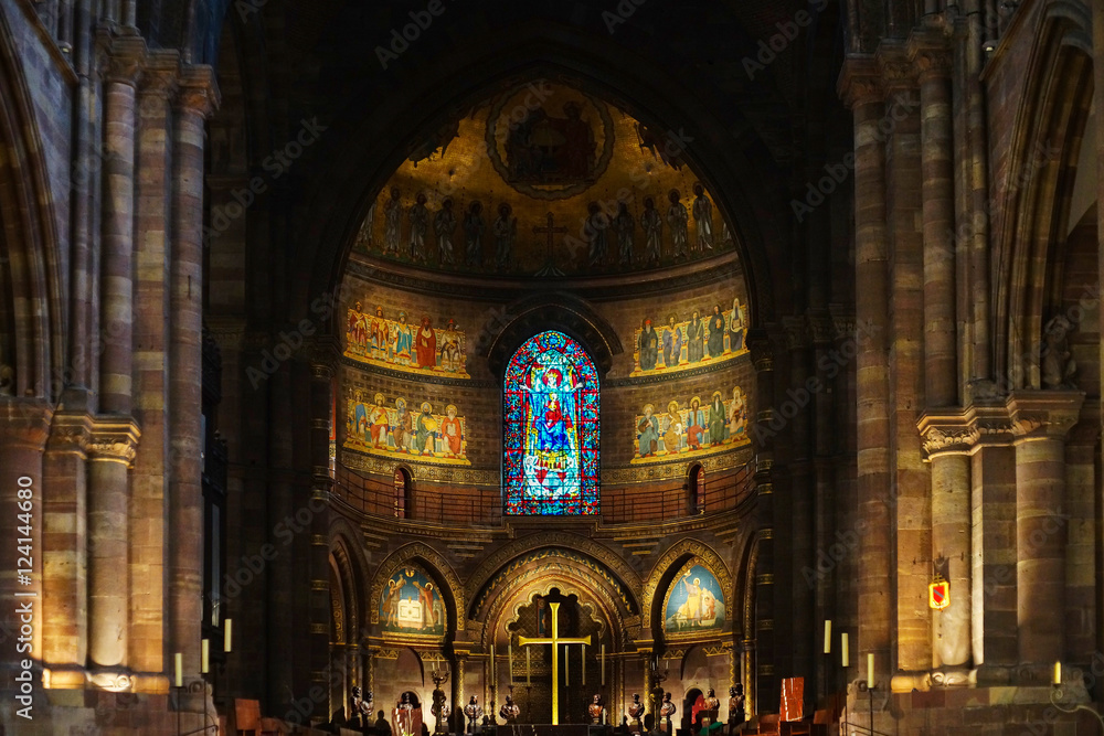 Majestic Strasbourg cathedral interior, golden decor