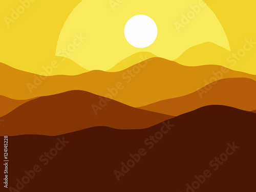 Mountains on the Sun background.  illustration