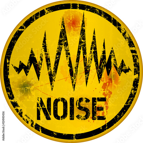 noise warning sign, grungy style, vector illustration
