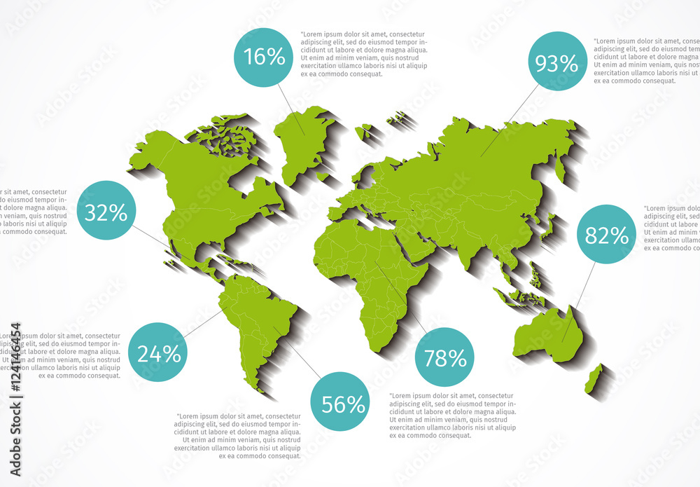 Drop Points On A Map World Map With Location Points And Drop Shadow Infographic Stock Template |  Adobe Stock