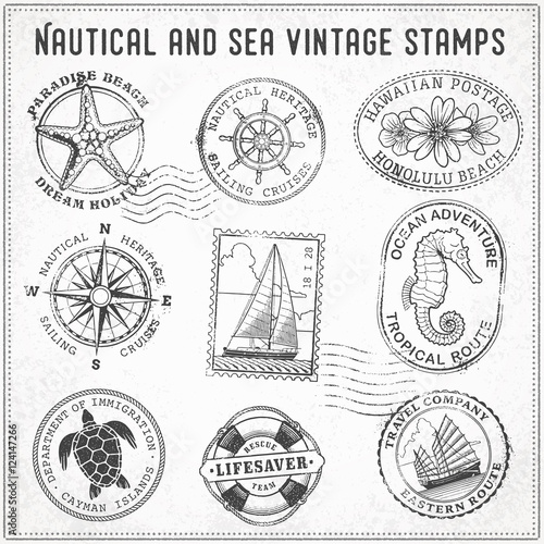 Vector sea journey vintage stamps 2