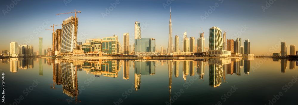 Naklejka premium Panoramic view of Business bay and downtown area of Dubai, UAE