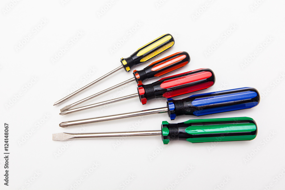 colorful screwdrivers on white backgrounds colorful screwdrivers on white backgrounds