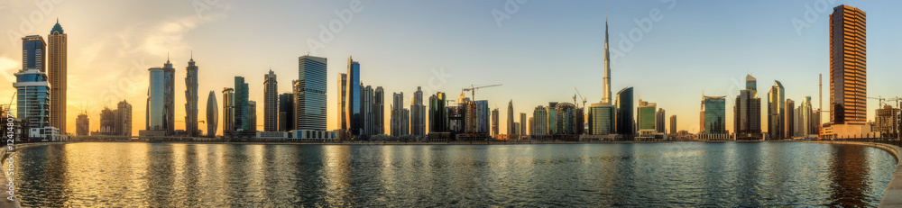 Panoramic view of Business bay and downtown area of Dubai, UAE
