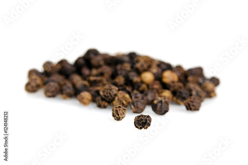 Black pepper, piper nigrum, isolated on white background