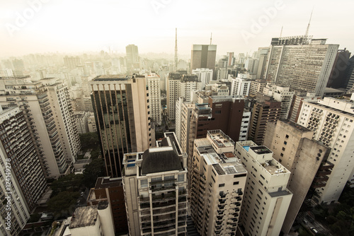Aerial View of Buildings of Sao Paulo by Sunset