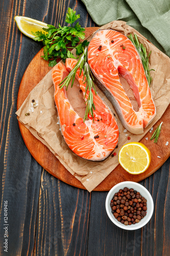 Fresh Raw Salmon Red Fish Steak