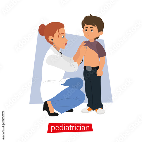 pediatrician stethoscope listens to the child.