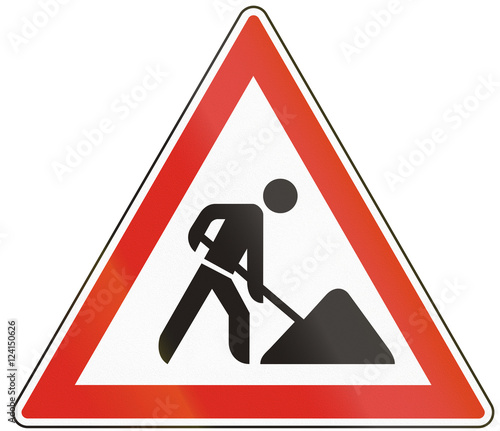 Hungarian warning road sign - road works