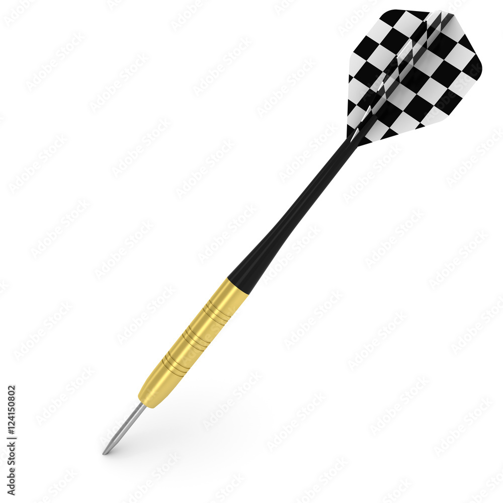 Dart with Checkered Pattern Flight Isolated on White 3D Illustration Dart with Checkered Pattern Flight Isolated on White 3D Illustration