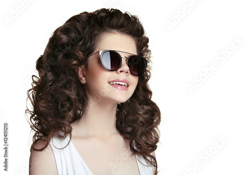 Beauty portrait Fashion teen girl wearing stylish sunglasses iso