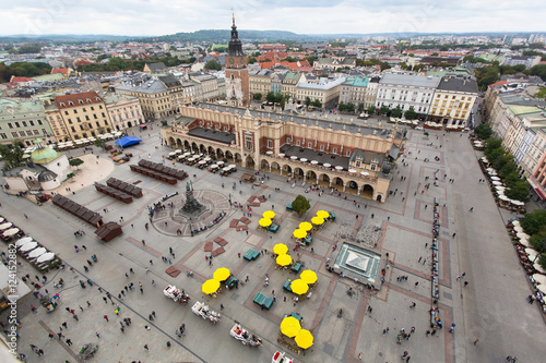 Aerial view on the central square of Krakow, Poland.