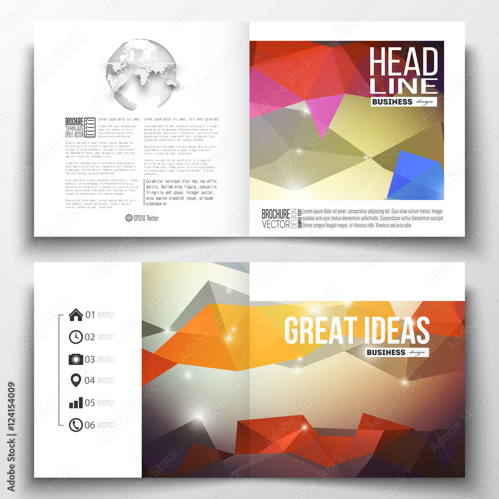 Set of square design brochure template. Abstract colorful polygonal background, modern stylish triangle vector texture