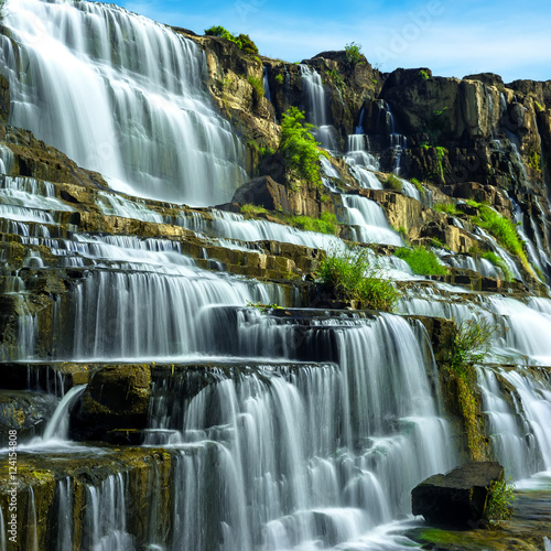 Tropical rainforest landscape with flowing Pongour waterfall. Da Lat  Vietnam