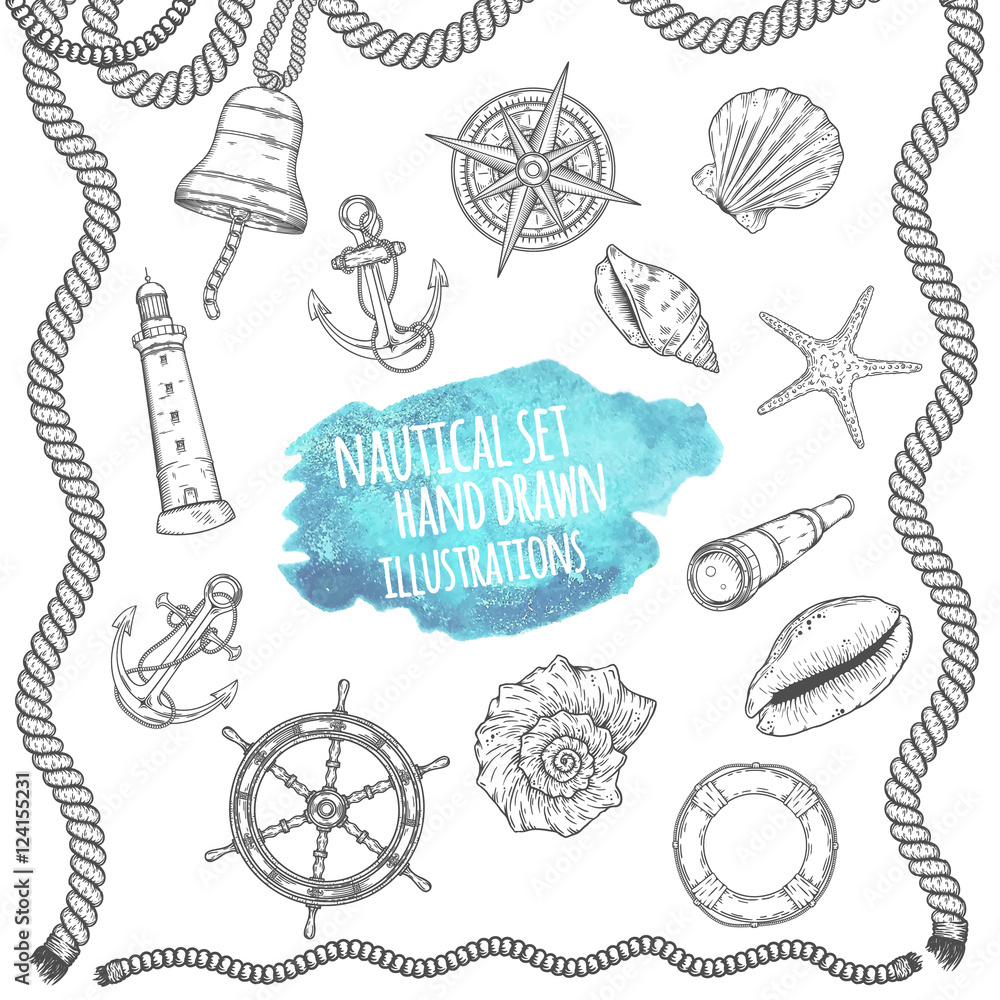 Hand drawn nautical illustrations. Hand drawn nautical illustrations.