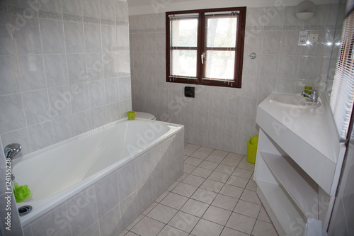 Modern white Bathroom interior in a bright house
