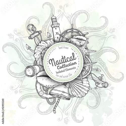 Hand drawn nautical illustrations.