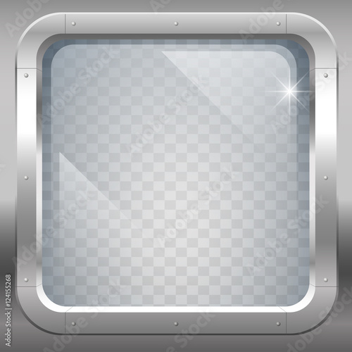 Fantastic steel window or porthole with armored transparent glass. Vector graphics