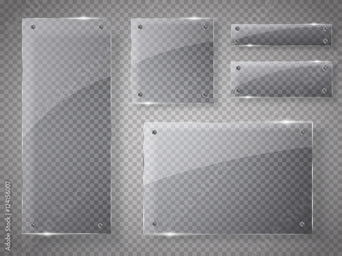 Glass plates set. Vector  banners on transparent background.