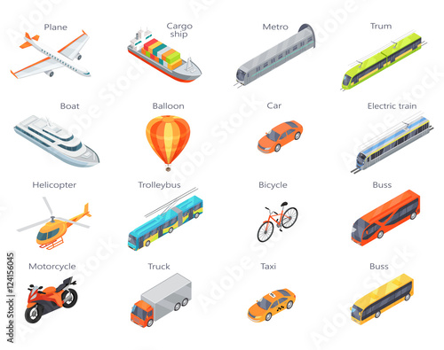 Vector Transport Icons in Isometric Projection