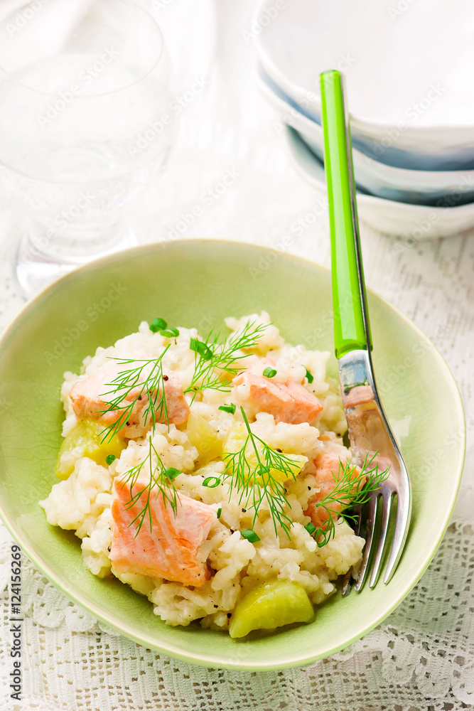 Slow Cooker Salmon Risotto Stock Photo | Adobe Stock