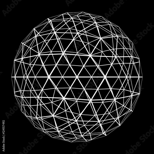 3D Geosphere Mesh with White Edge Lines 3D Illustration