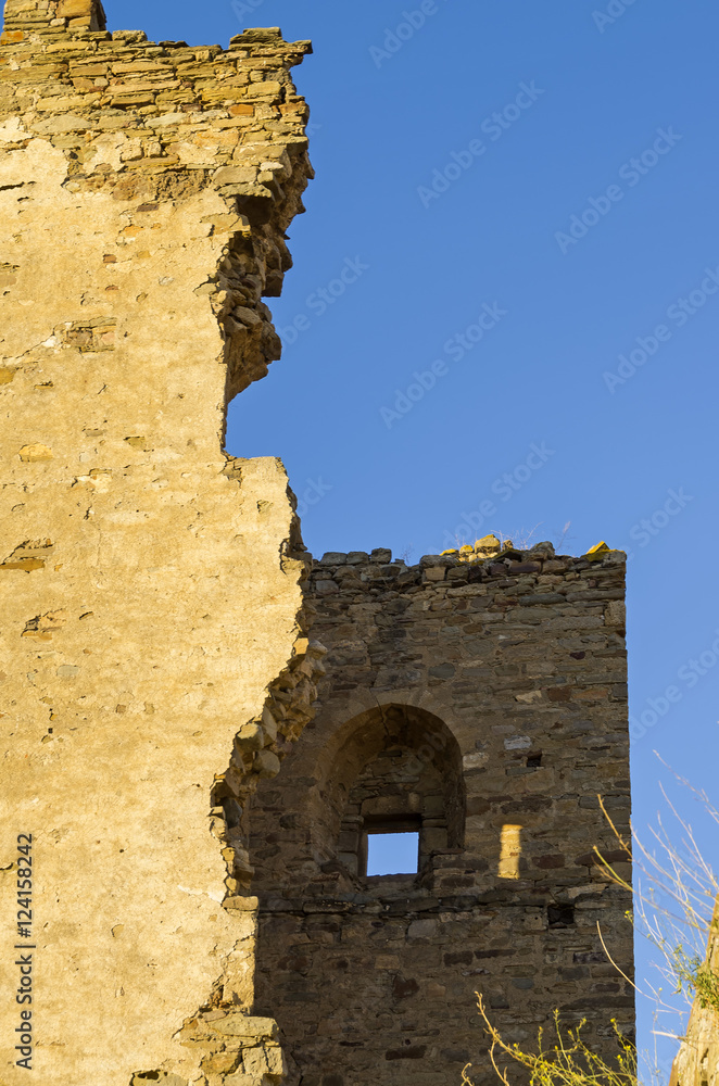 A fragment of the ruined tower in an old fortress