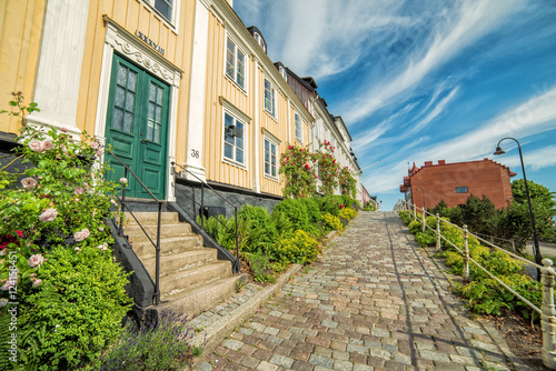 Summer view for old street in Karlshamn city photo