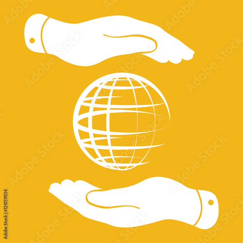 two hands protecting the globe icon