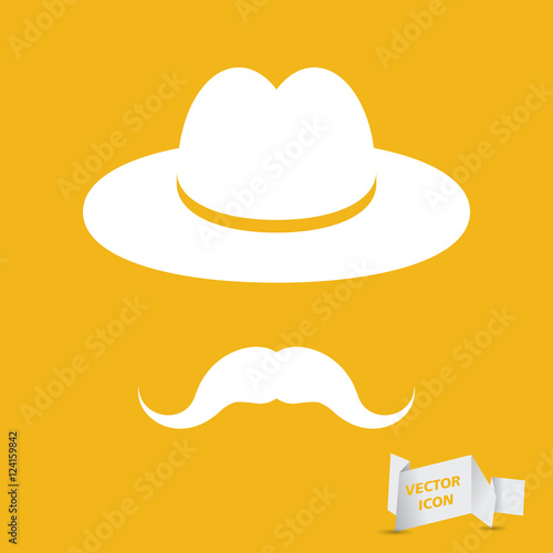 man mustache icon - white hat with mustache isolated on the yell