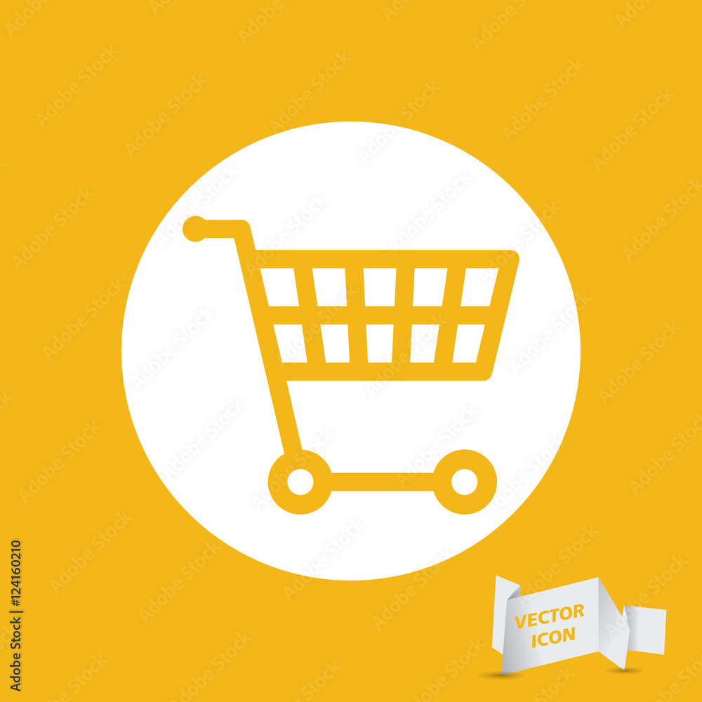 white flat shopping cart icon on a yellow background - vector il white flat shopping cart icon on a yellow background - vector il