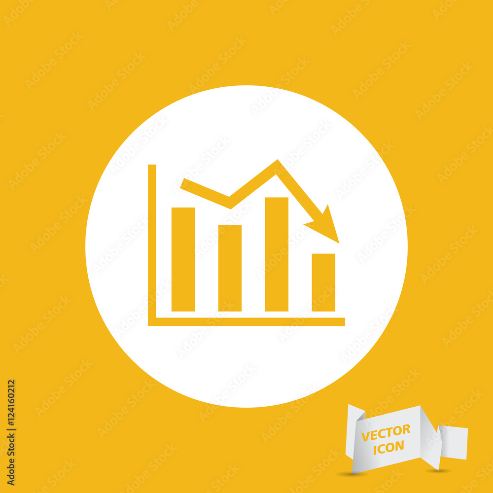 white flat icon of graph going down white flat icon of graph going down